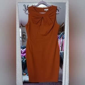 Calvin Klein Twist Neckline Cutout Sheath Burnt Orange Terra Dress 12 Worn Once